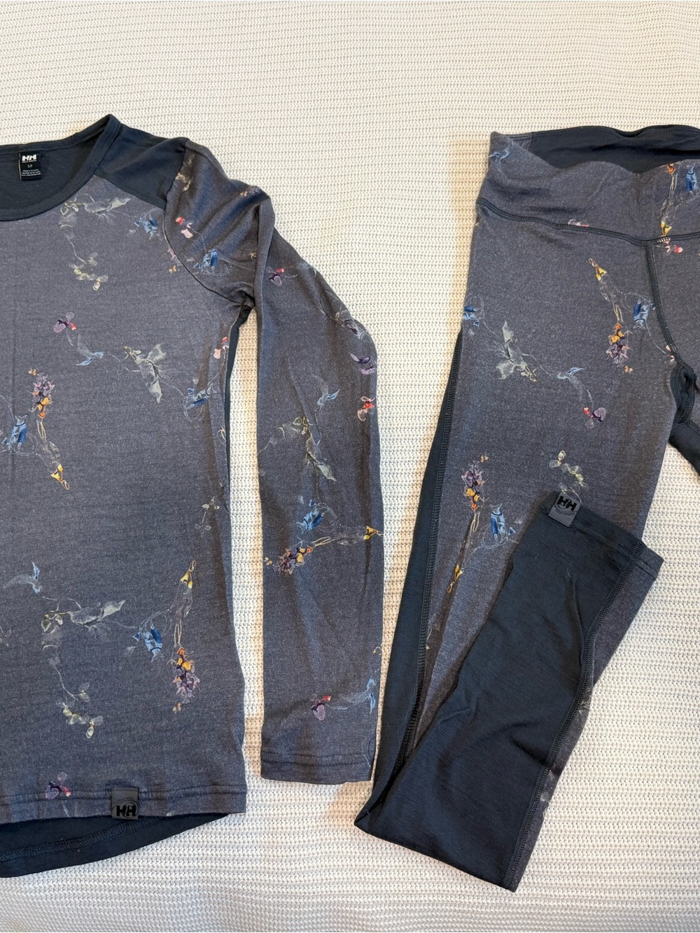 Helly Hansen Gray Floral Thermal Pajama Set with Multicolor Accents